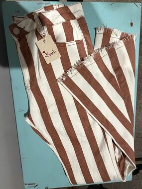 Bestto Brown & White Vertical Stripe Pants - High Waist Bell bottoms